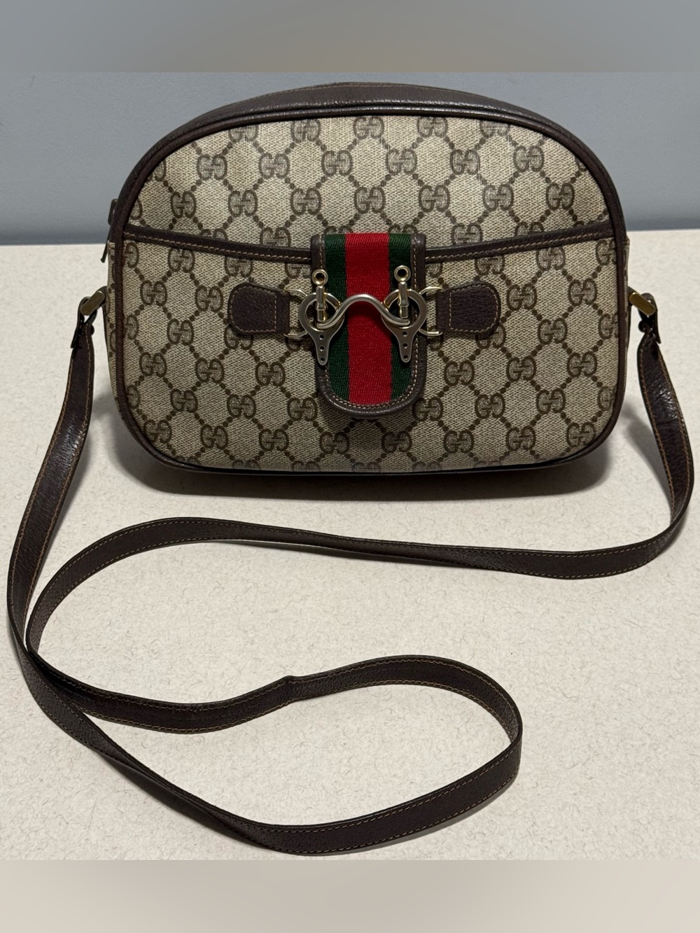 Gucci Vintage GG Plus Sherry Line Shoulder Bag.